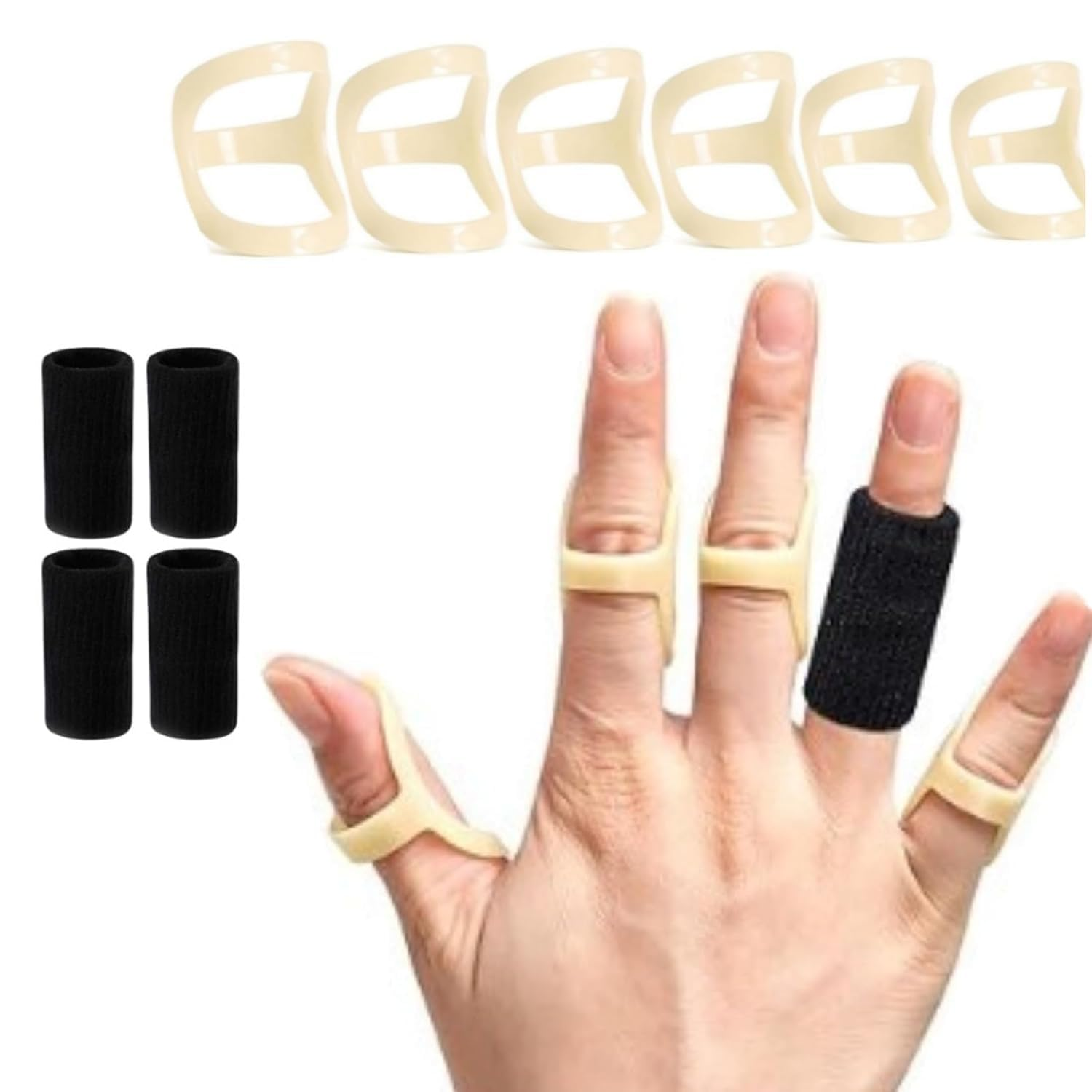 Quhoxdye10Pcs Oval Finger Splints & Sleeves Kit, 6 Pcs Graduated Oval Trigger Finger Splint & 4 Finger Sleeves Supoort Brace,Trigger Finger Splints for Thumb, Index, Middle, Pinky or Ring Finger