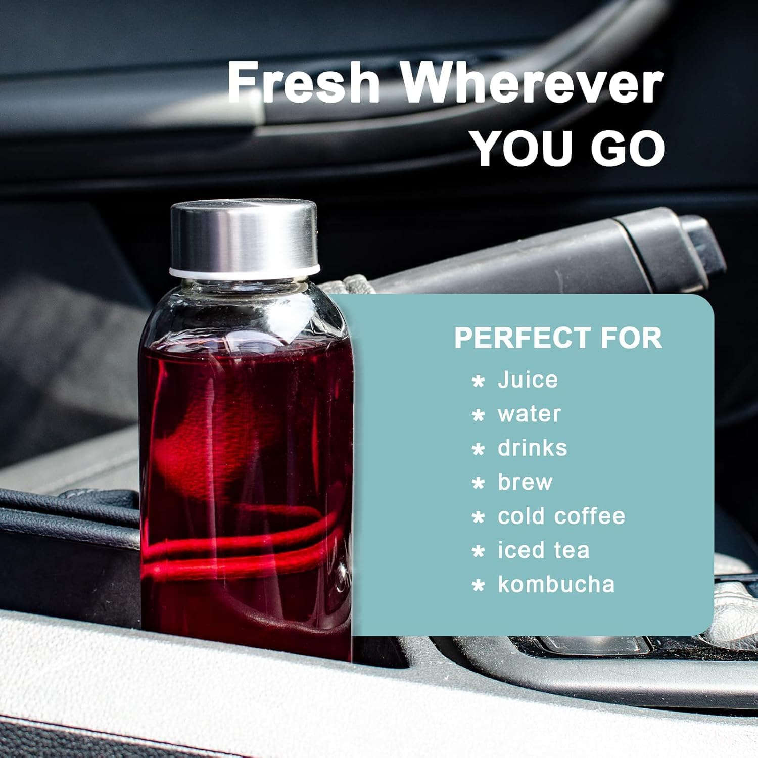 Clear Glass Bottles with Lids 18 Oz, Reusable, BPA Free Eco Friendly, Leak Proof, Glass Water Bottles with Stainless Steel Cap for Juicing, Refrigerator, Set of 6 image number 3