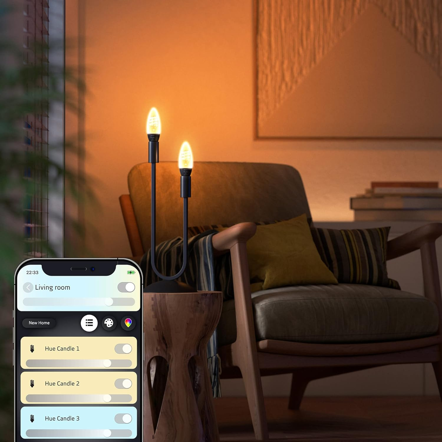 Philips Hue Filament Candle White Ambiance LED Smart Light Bulb E14 Small Edison Screw 4.9W for Indoor Home Lighting. Bedroom image number 4