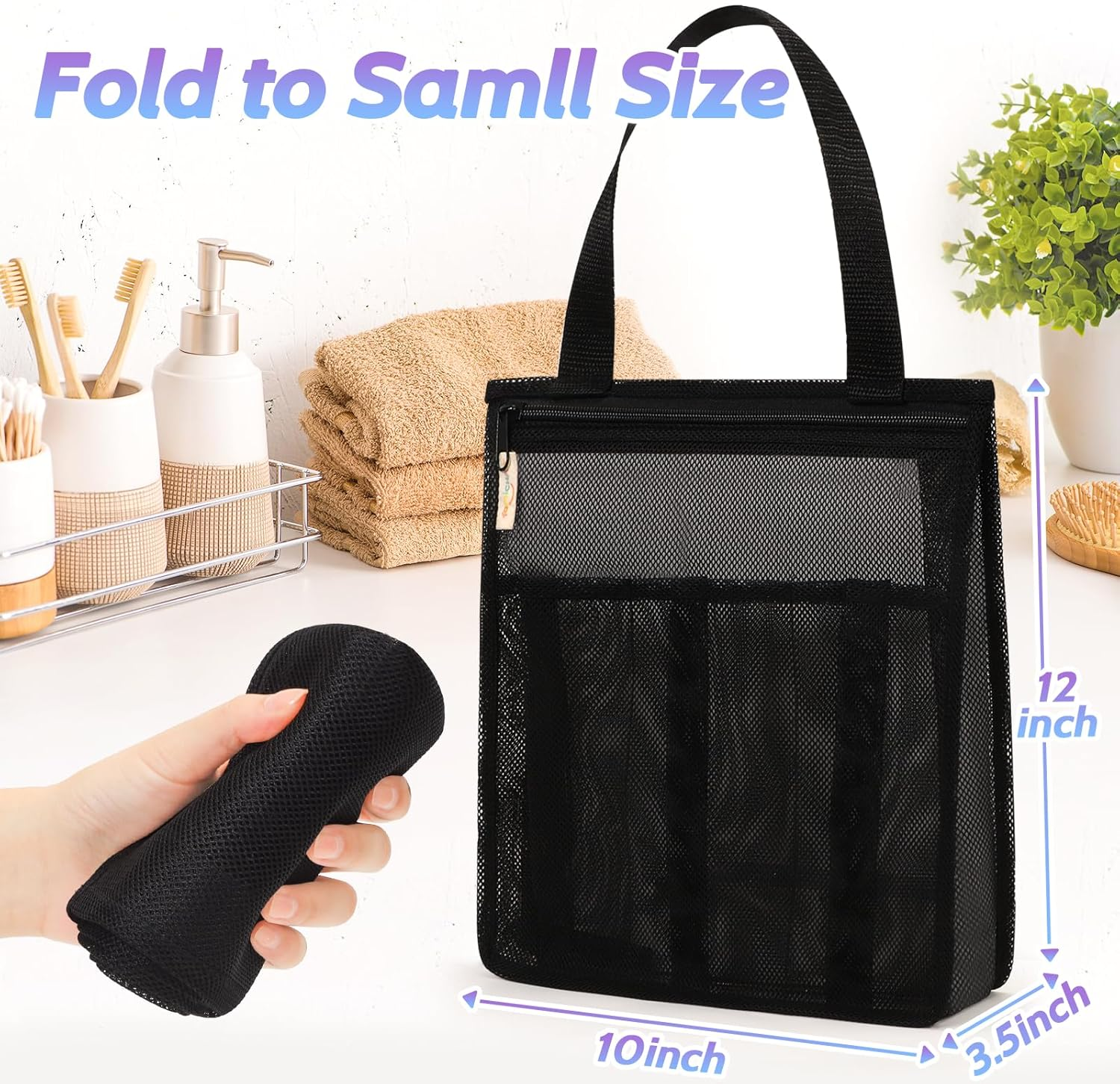 Famichan Portable Mesh Shower Caddy, Gym Travel Camp Dorm Room Essentials for College Student Boy Girl, Bathroom Shower Bag - Black image number 4