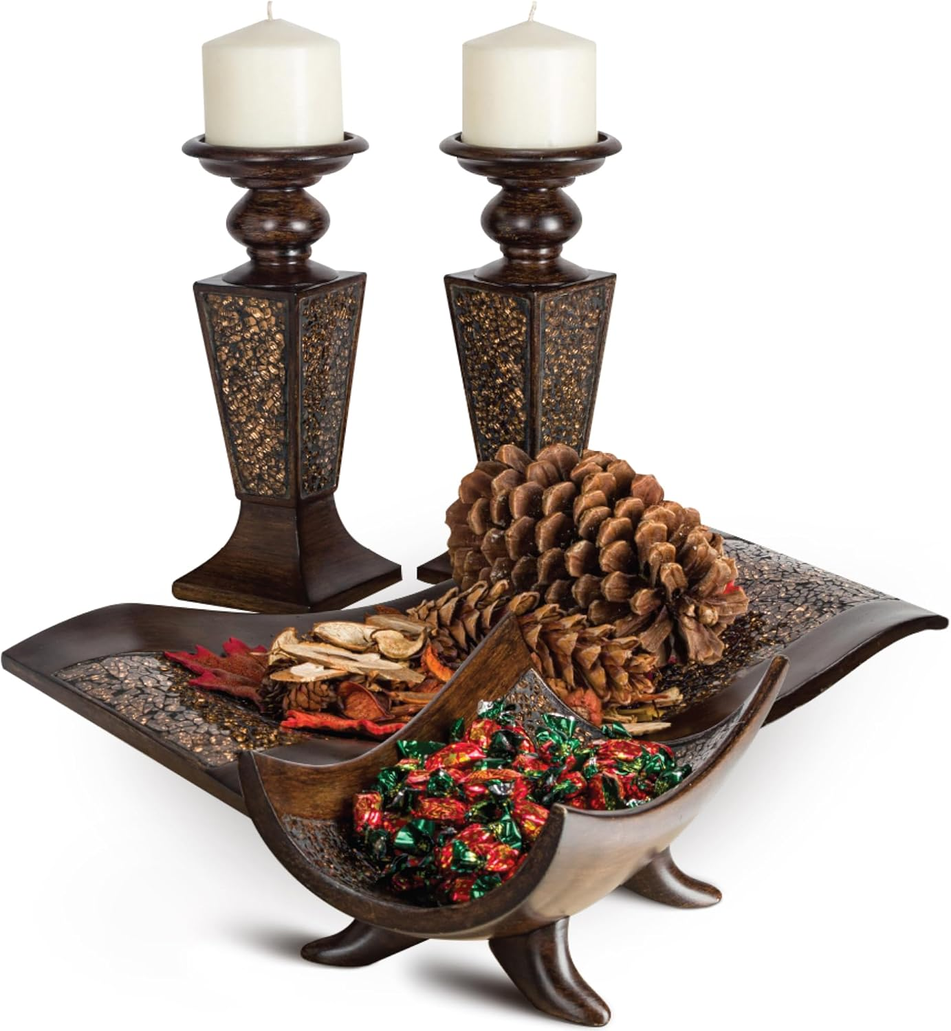 Schonwerk Walnut Decorative Orbs for Bowls and Vases (Set of 3) Resin Sphere Balls | Dining/Coffee Table Centerpiece | Great Gift Idea (Crackled Mosaic) image number 5