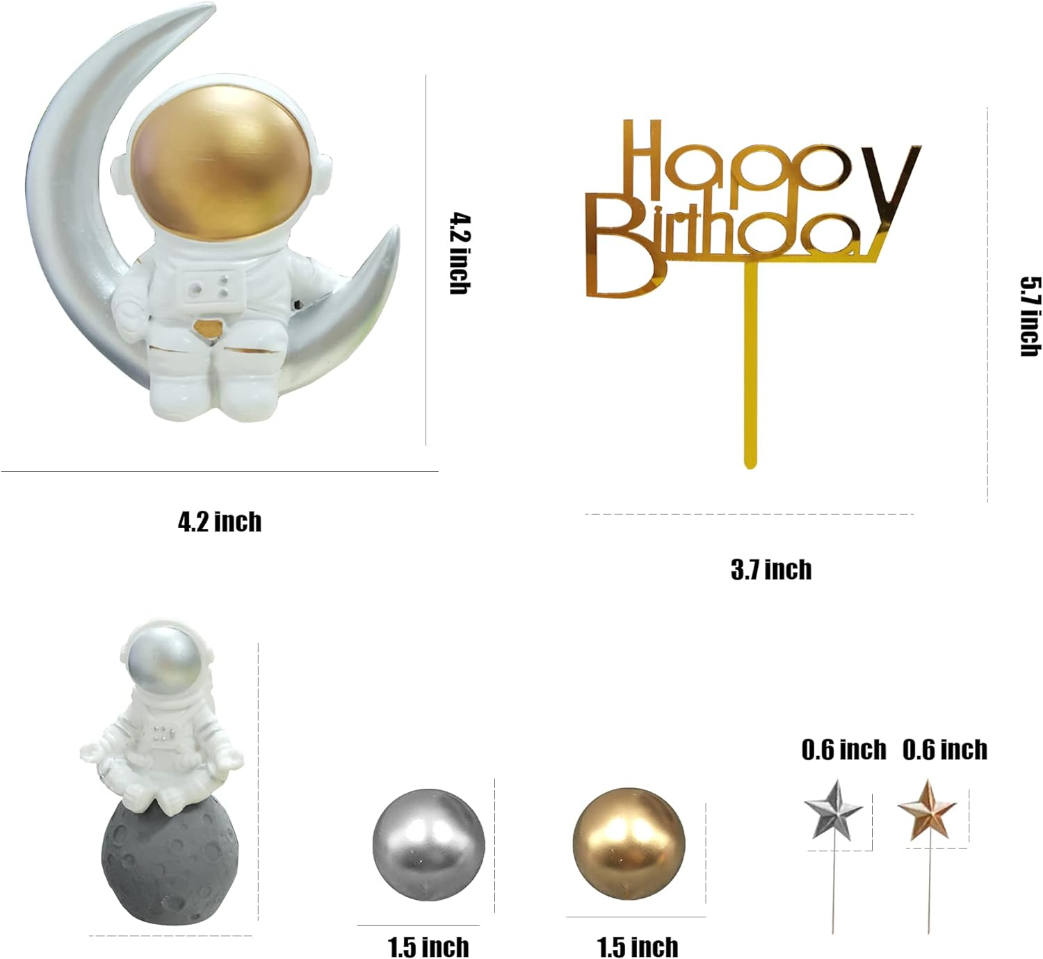 19 PCS Astronaut Figurines Cake Topper Star Cake Topper Happy Birthday Cake Topper for Outer Space Theme Party Kids Birthday Party image number 1