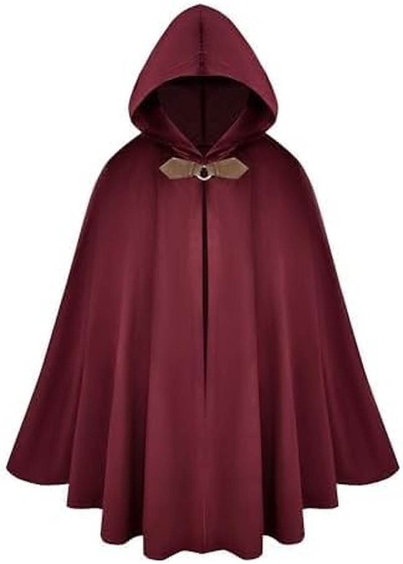 Renaissance Hooded Cloak Medieval Velvet Cape with Hood Men Women Capelet for Hobbit Halloween Costume image number 1