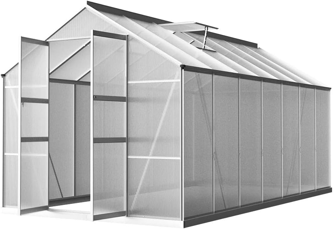 Green Fingers Greenhouse Polycarbonate House Garden Shed Walk-In Gardening Supplies Plant Stand Storage,410 X 250Cm Aluminium Frame with Lockable Door, Gutter System and Opening Roof Vents image number 4