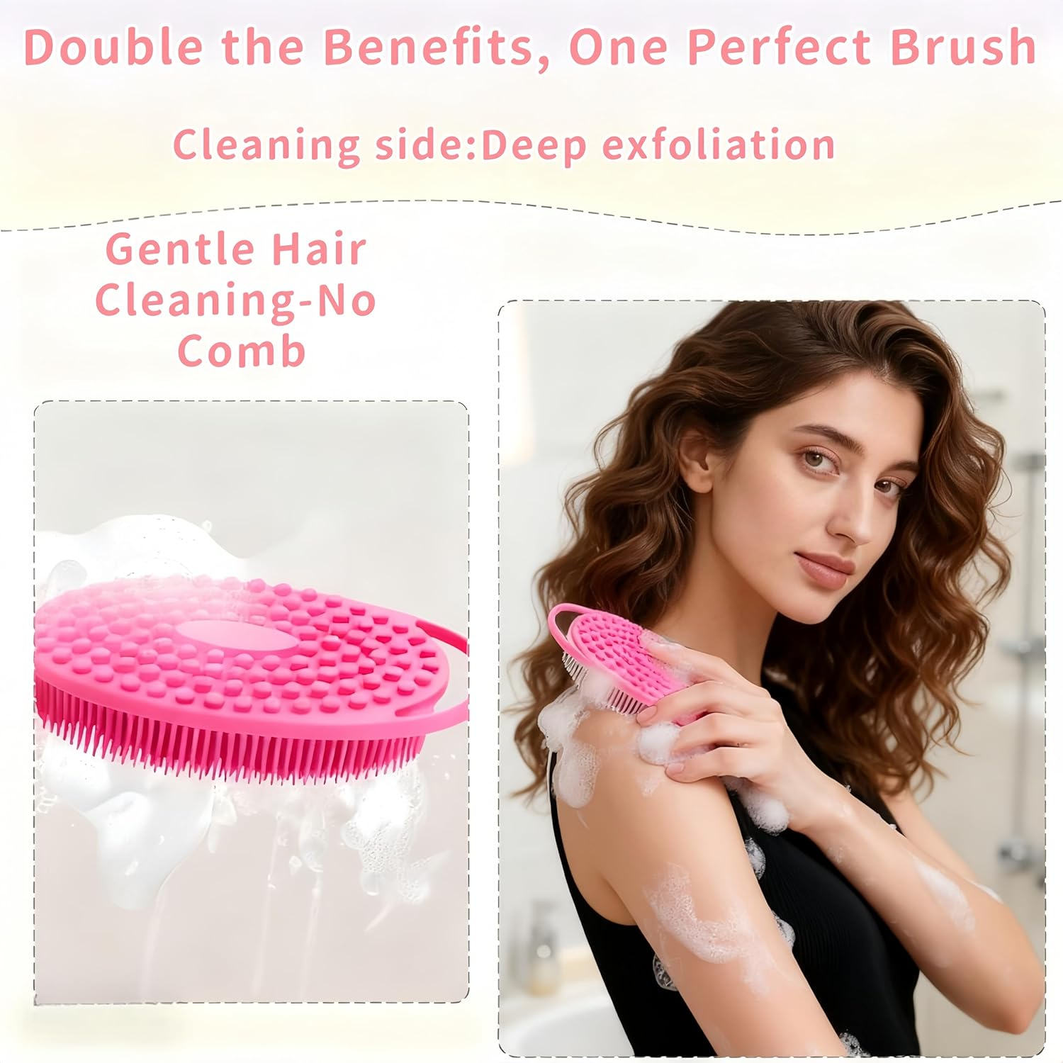 QIAOXUFE 2PCS Silicone Body Scrubber,2 in 1 Bath and Shampoo Body Brush,Exfoliating Body Scrubber for Use in Shower, Premium Silicone Loofah,Scalp Massager, Easy to Clean(Pink,Blue)