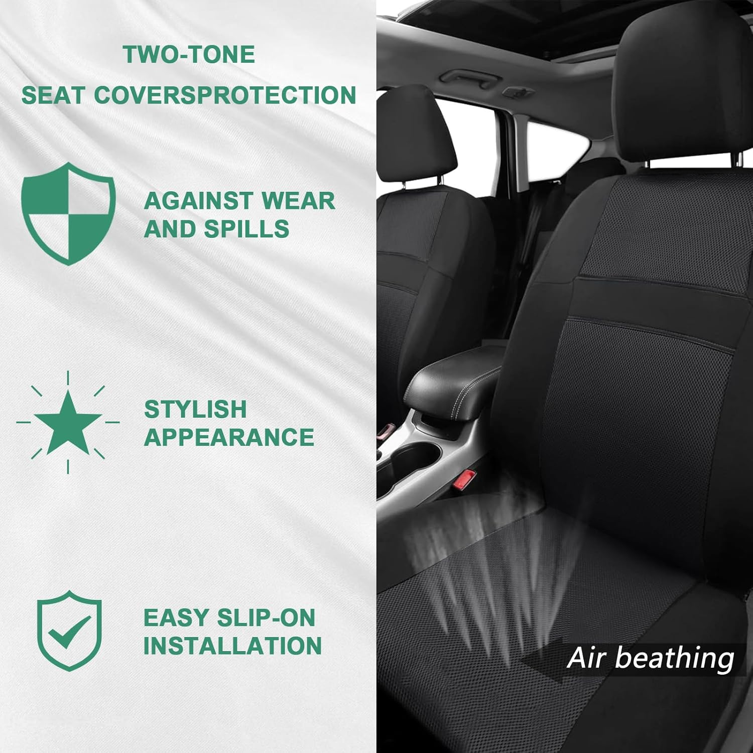 Car Seat Cover Full Set for Women with Waterproof Floor Mats,3D Air Mesh Car Seat Cover with 5Mm Composite Sponge Inside,Universal Fluffy Steering Wheel Cover, Accessories Full(Black) image number 6