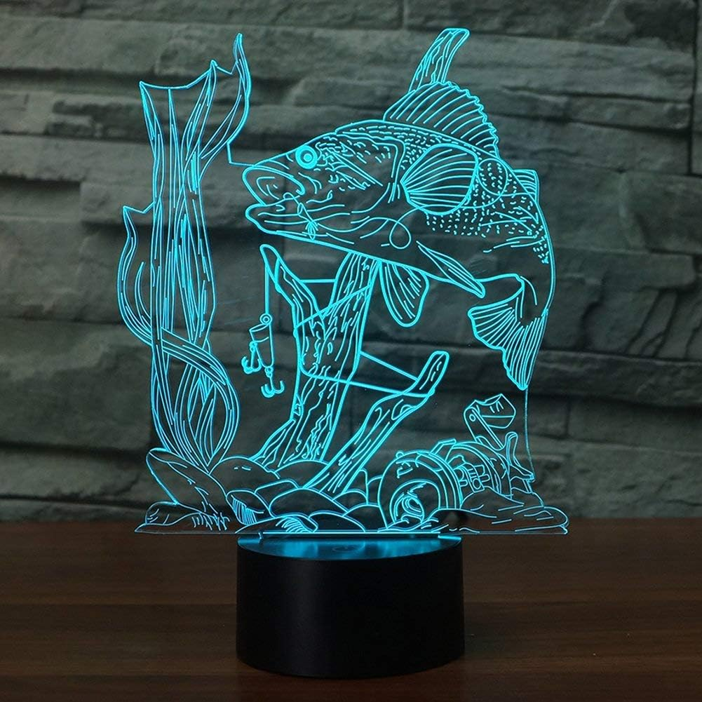3D Fishing Lamp Illusion Night Light LED Touch Fish Desk Table Lamps 7 Color Change USB 3D Visual Lights Home Bedroom Decor Lighting Birthday Gifts Toys for Boys Kids Fishing Lover by YKL World - Fishing image number 5