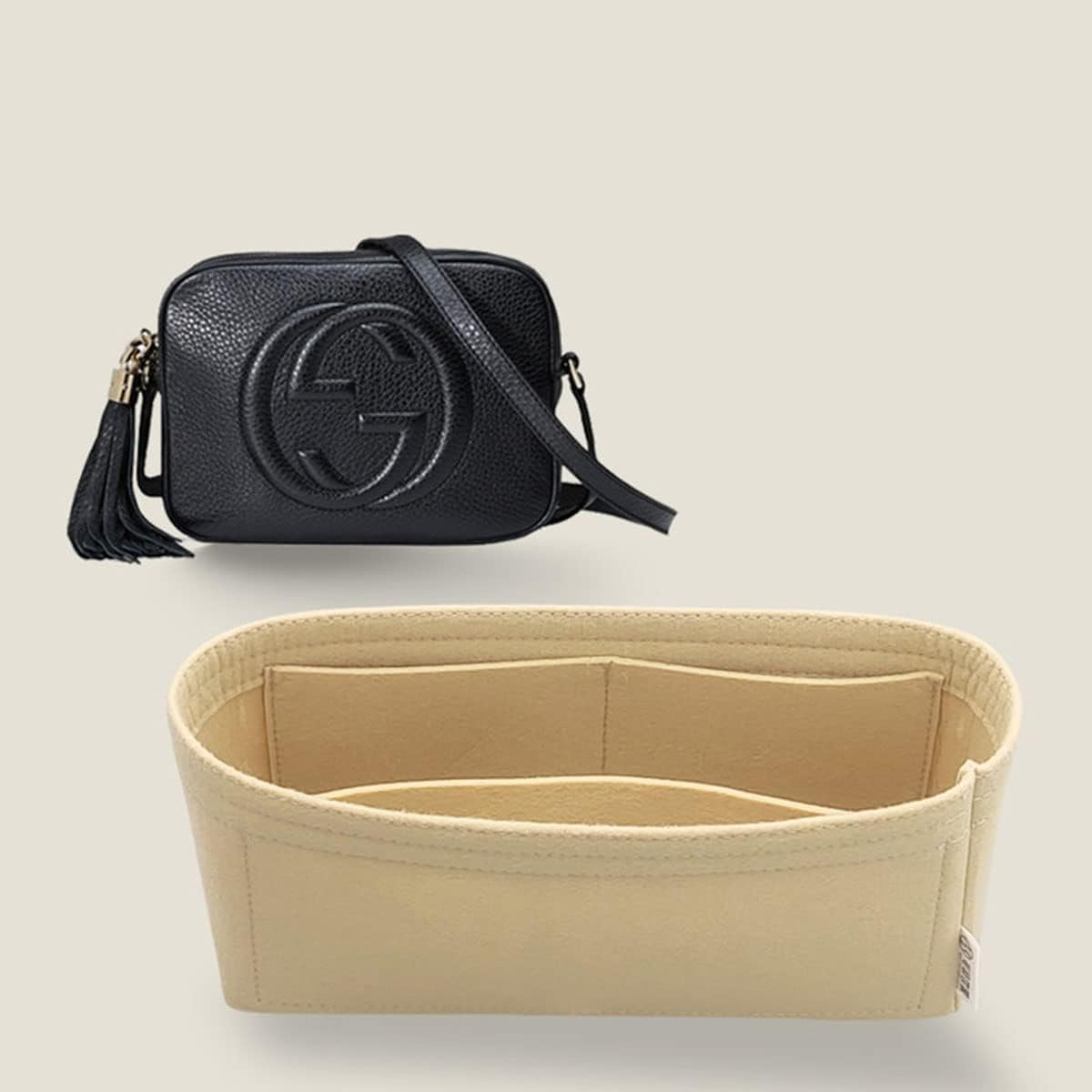 Lckaey Felt Purse Organizer for Disco Square Fringe Camera Bag Organize Organizer Liner Bag2027Khaki 19 * 6 * 12Cm image number 2