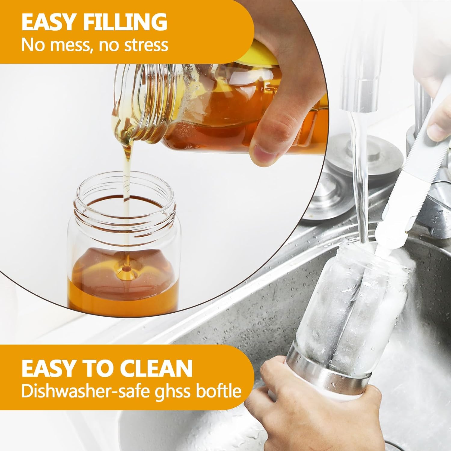 Glass Honey Dispenser,10 OZ Honey Pot with Handle,No Drip Honey Container Jar,Maple Syrup Dispenser,Ideal for Honey and Syrup,Black Base image number 4