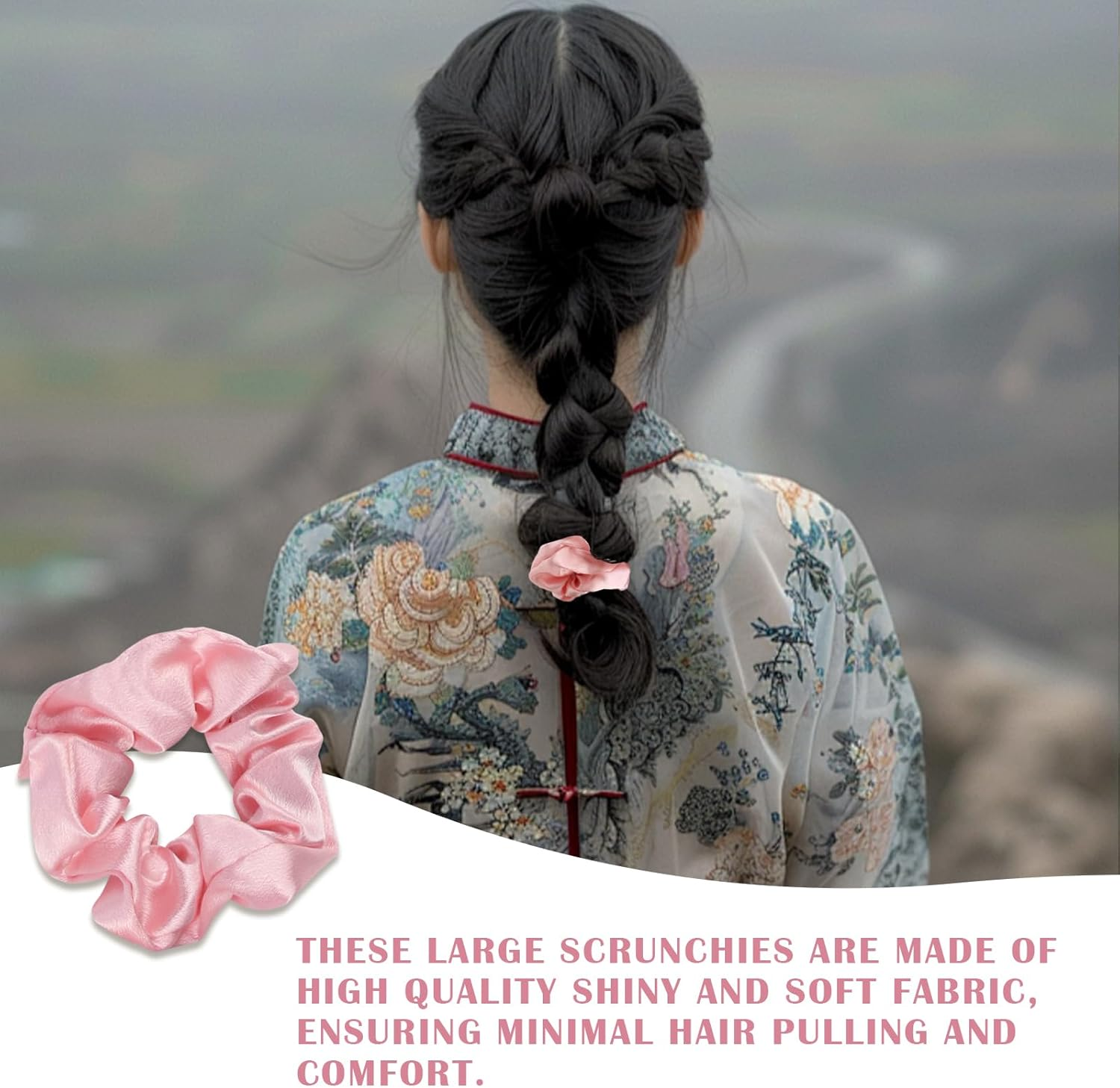 FERCAISH Pack of 5 Satin Hair Bobbles, Scrunchies Silk, Large Velvet Hair Bobbles, Elastic Hair Bands, Thick Hair Scrunchies for Women and Girls (Black) image number 3