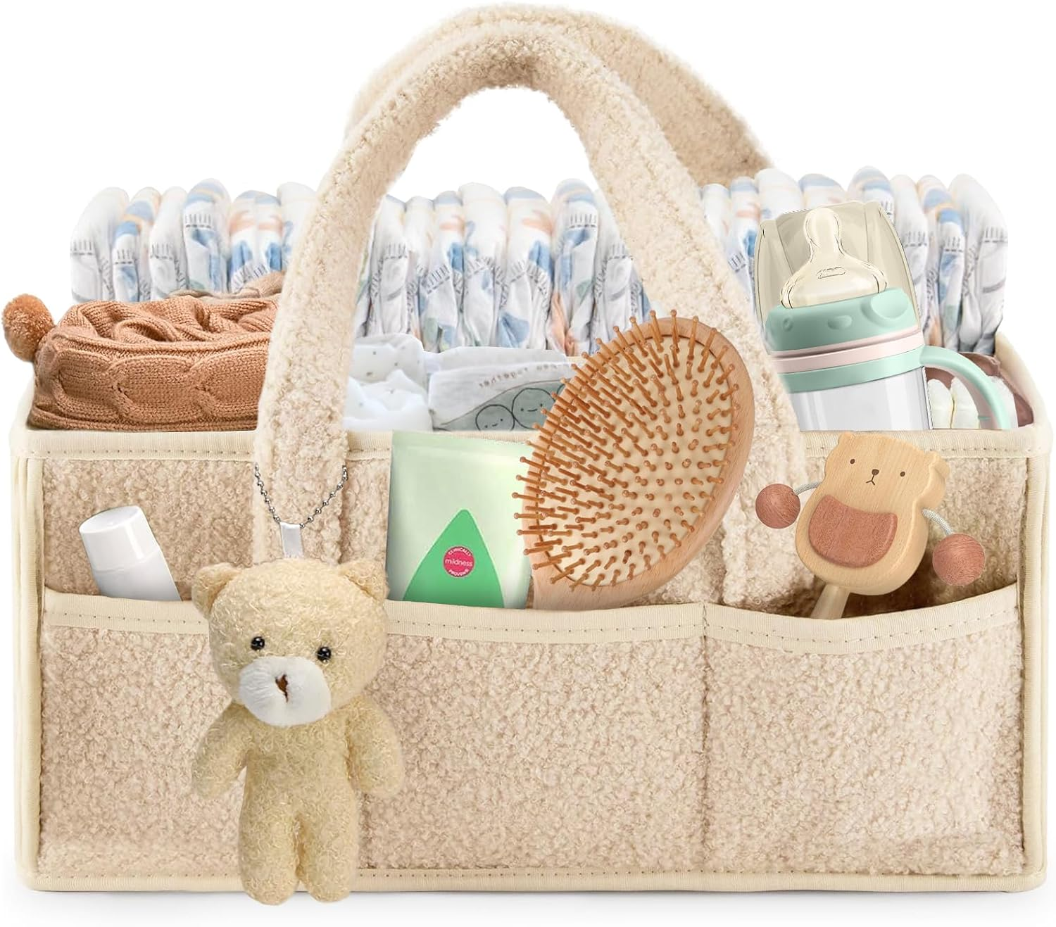 Baby Nappy Caddy Organiser, Large Diaper Caddy Organizer for Wipes and Diapers, Portable Organizer for Changing Table, Car, Travel Pink