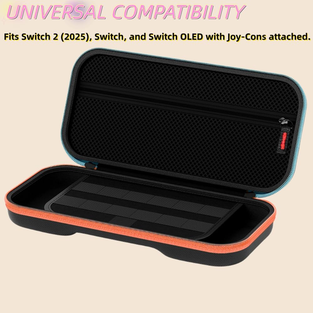 NQQNQQ YS-1 Switch 2 Carrying Case Compatible with Switch 2 (2025)/Switch/Switch OLED, Hard Shell Travel Case with Accessory Storage & 12 Game Card Slots. (Blue/Orange) - Black image number 5