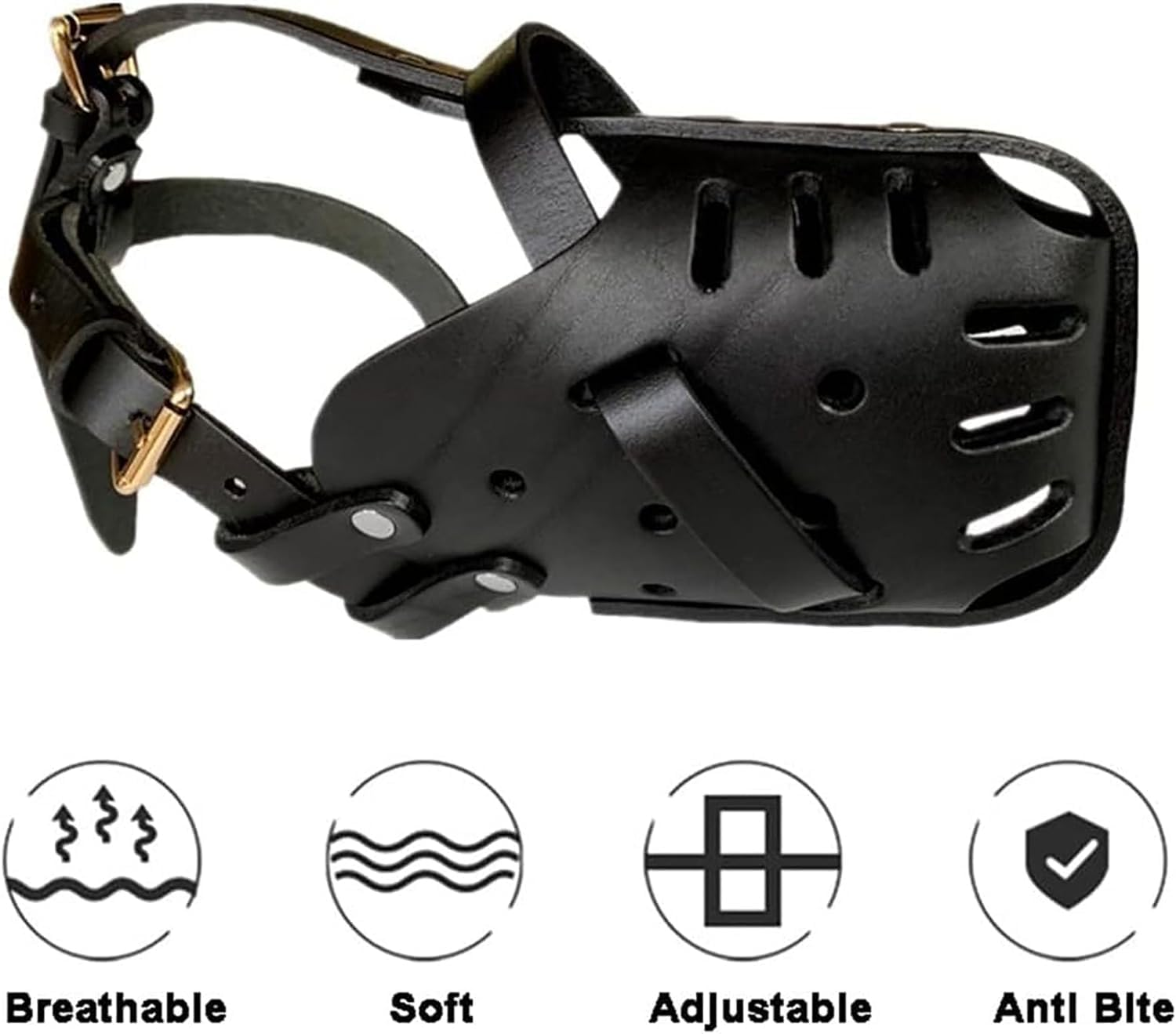 German Shepherd Malinois Muzzle, Leather Mouth Guard for Biting, Chewing, Grooming, Adjustable, Breathable, for Medium and Large Dogs, Black, Neck Circumference - 35 X 50 Cm image number 6