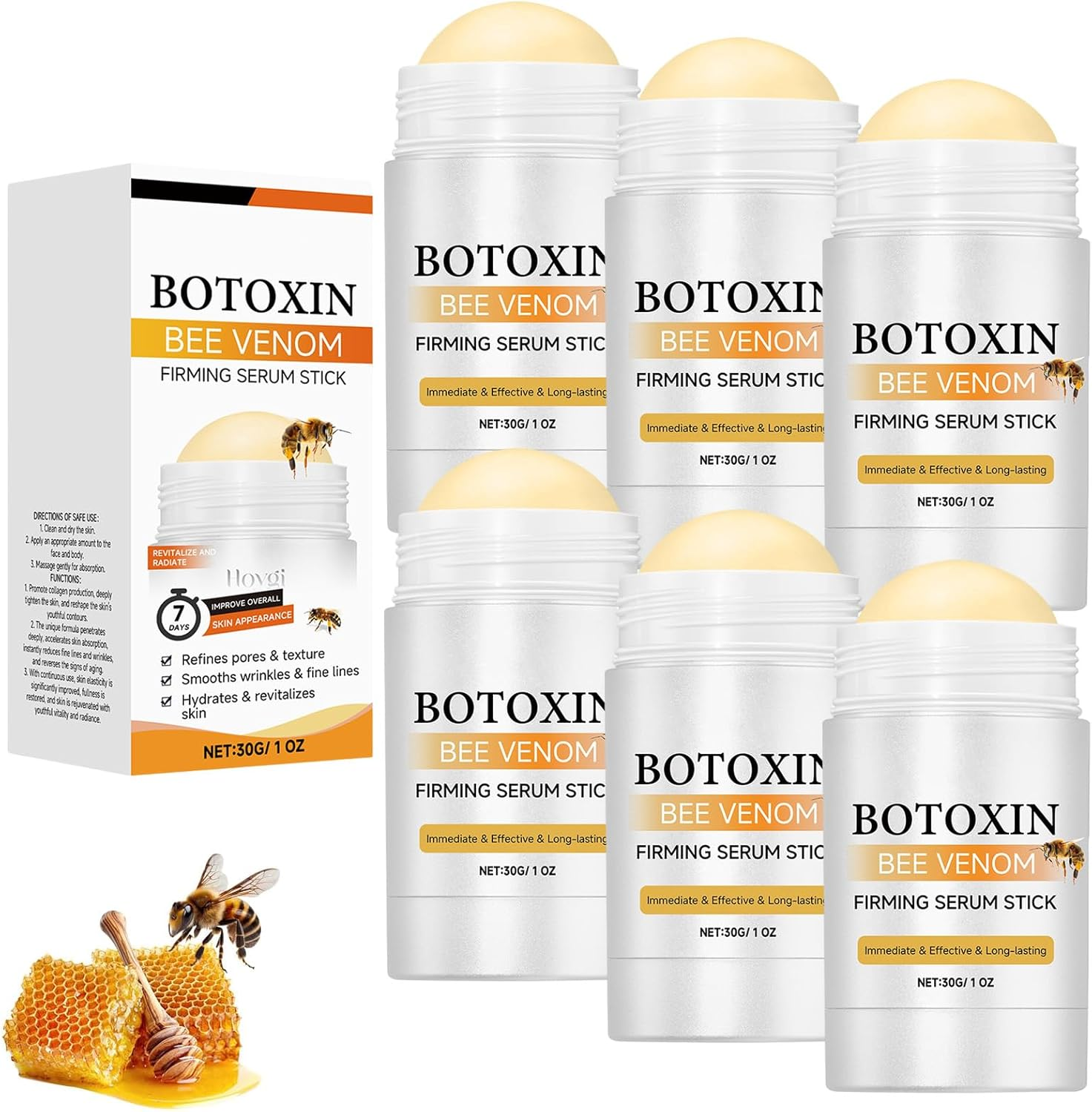 Flysmus Bee Venom Firming Serum, anti Aging Moisturizer for Face, Firming Moisturizing Cream, Wrinkle Removal Lift and Firm Cream, Plumps and Firms Skin, Natural Serum for All Skin Types (6Pcs)