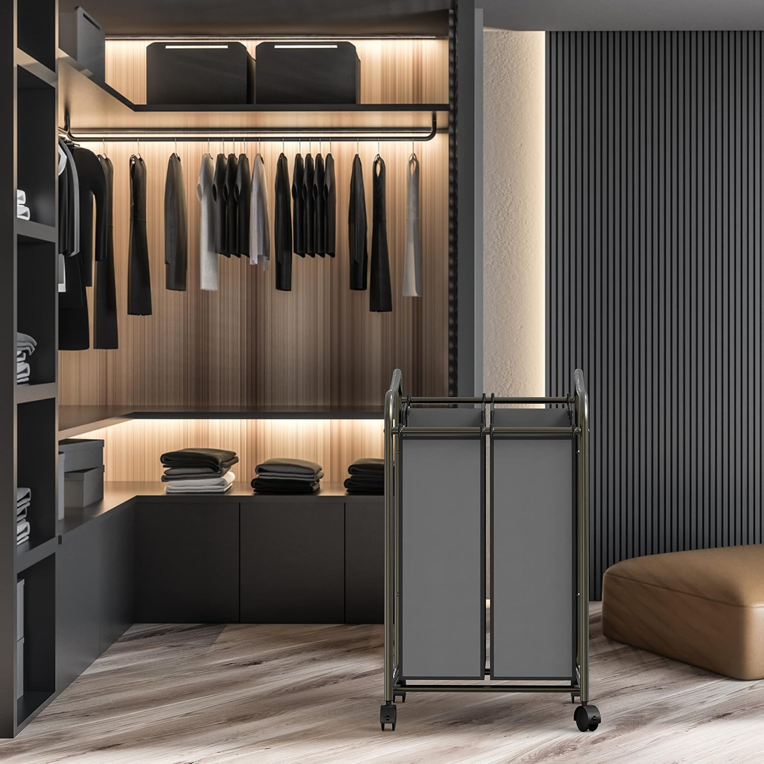 Simplehouseware 2-Bag Laundry Sorter Heavy Duty Laundry Basket Cart, Dark Grey image number 6