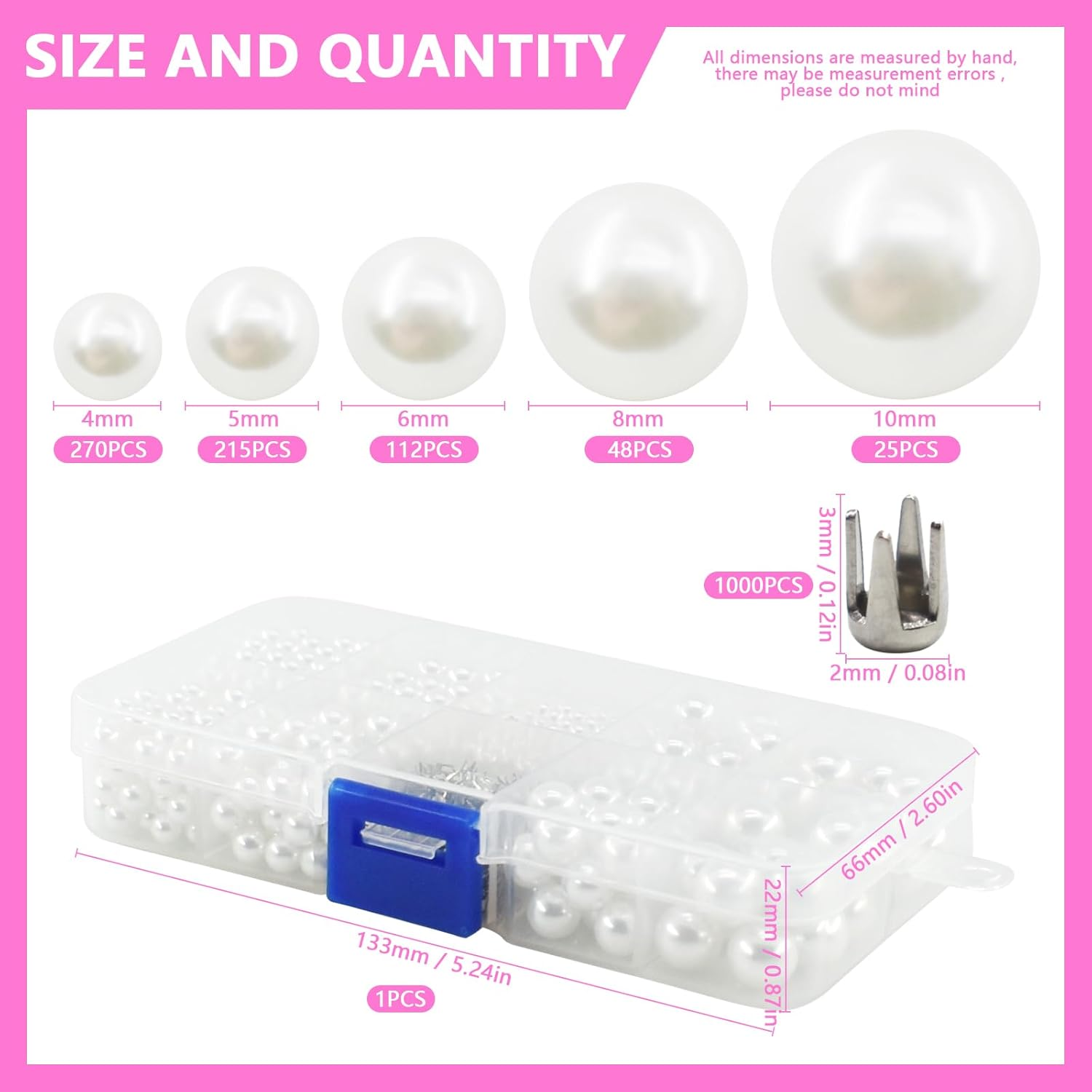 Pearl Setting Machine Accessories Pearl Beads with Rivet Studs Set, Replenishment White Polished ABS Undrilled Art No Hole Imitation round Pearl Beads, 5 Sizes (White)