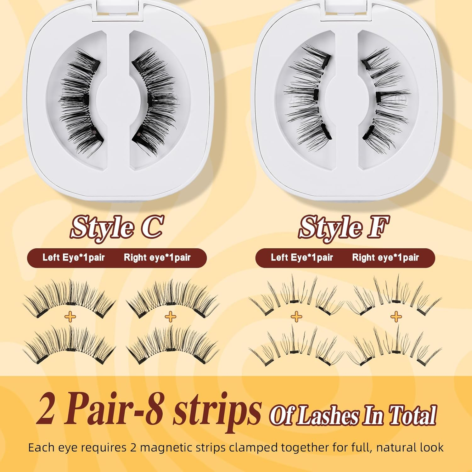 QUEWEL 2 Pairs Magnetic Eyelashes Natural Look, No Glue Needed Eyelashes Magnetic Reusable Magnetic Lashes Kit with Applicator Easy to Wear and Remove(Gd-Cx-C+F) image number 3