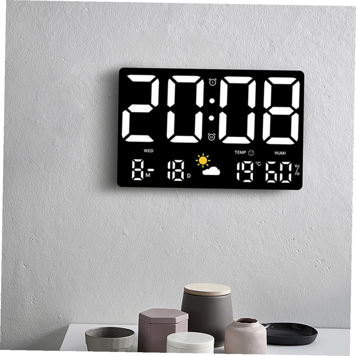 Large Digital Weather Station Wall Clock with Air Pressure Sensor Automatic Temperature Humidity Detection Alarm Calendar Countdown Functions Bright LED Display for Home Office image number 1