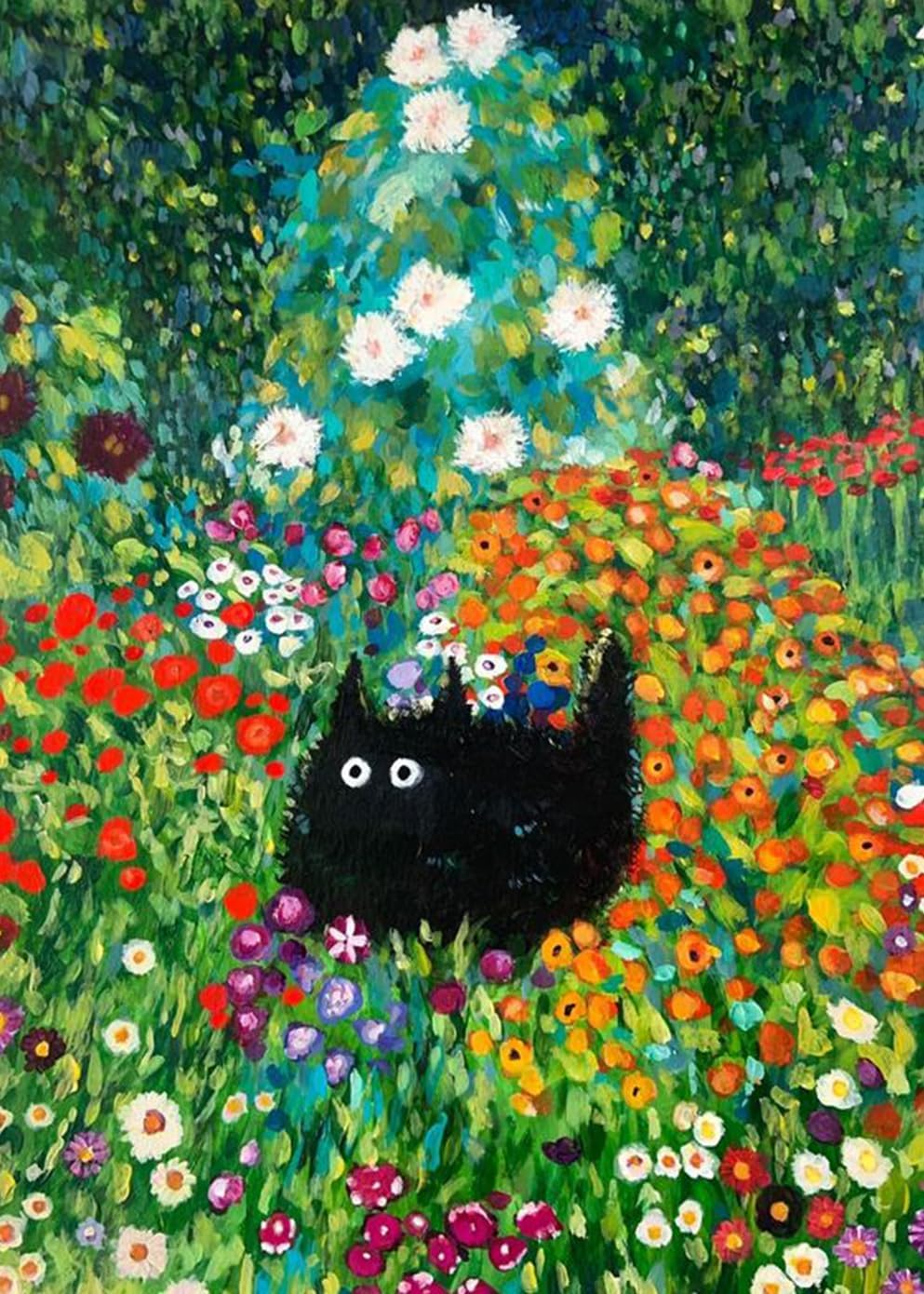 DIY Diamond Painting Art Kit for Adults, 5D Diamond Painting Kits, Diamond Painting Kit, Diamond Art - Flowers and Black Cats, Cat Diamond Painting,Home Wall Decoration [11.8X15.7 Inches]