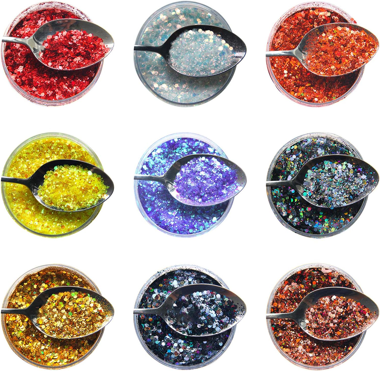 9 Packs Nail Glitter Powders Irregular Powder Sequins Ultrathin Selfadhesive DIY Glitter image number 2