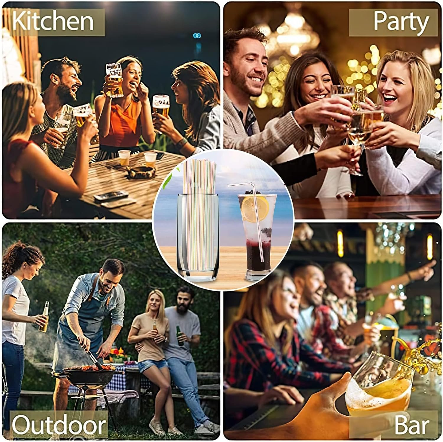 100 PCS Straws, 20Cmlong, Reusable,Stripes Multiple Colors Straws,Suitable for Various Drinks, Juice,Can Be Used Again（Reusable） image number 3