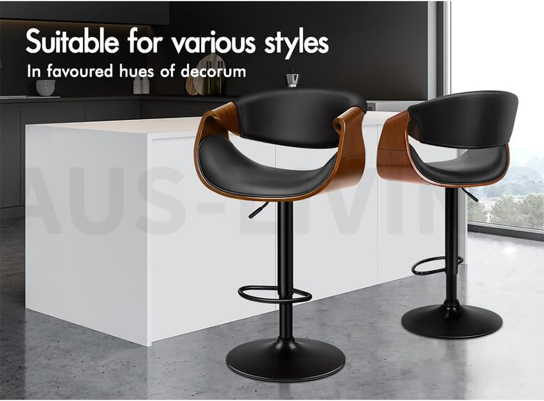 ALFORDSON 2X Bar Stools, Adjustable Kitchen Stool, Trice Swivel Counter Barstool in 61-82Cm Seat Height, Wooden Dining Chair with Anti-Slip Floor Protector for Home Bar Dining Room image number 2