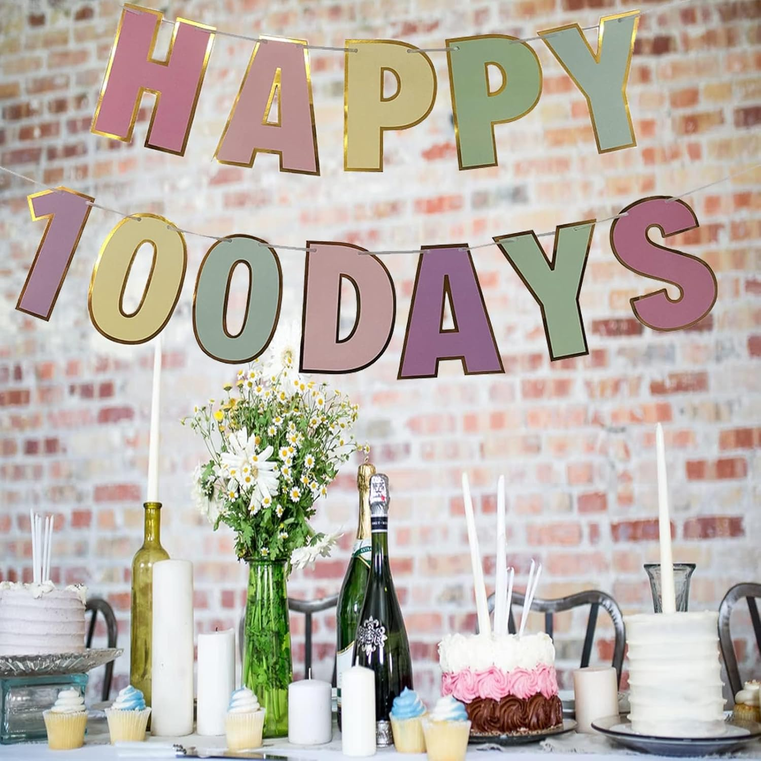 Happy 100 Days Banner Celebration 100 Day of School Banner Happy 100 Birthday Days Decor Wedding Celebration Party 100 Days Theme Party Decoration Colorful Letters Banner for Baby (Macaron 100 Day) - Macaron 100 Day image number 5