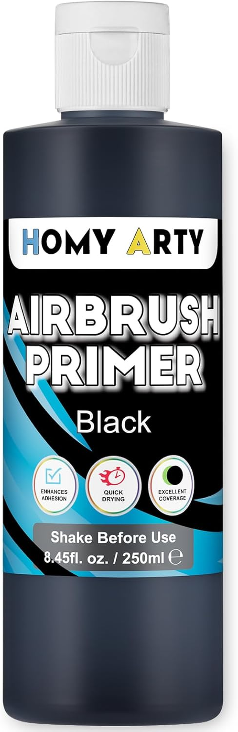 HOMY ARTY Black Airbrush Primer - Acrylic Primer for Airbrush, 8.45 Fl.Oz. Quick-Drying Matte Finish Paint, for Acrylic Paint with Excellent Adhesion to Plastic Models, Metal, Canvas