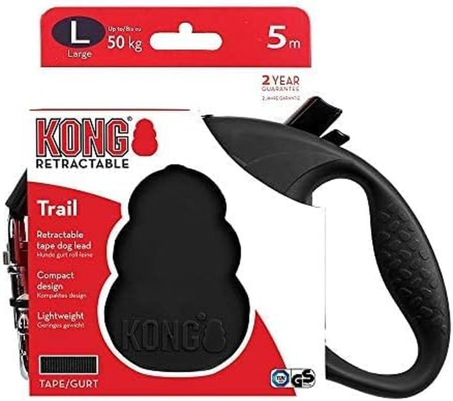 KONG Retractable Dog Lead in 5 M Length, for Large Dogs up to 50 Kg, Size L, High-Quality Roller Lead in Black with Break & Lock System, Lightweight and Compact Lead image number 1