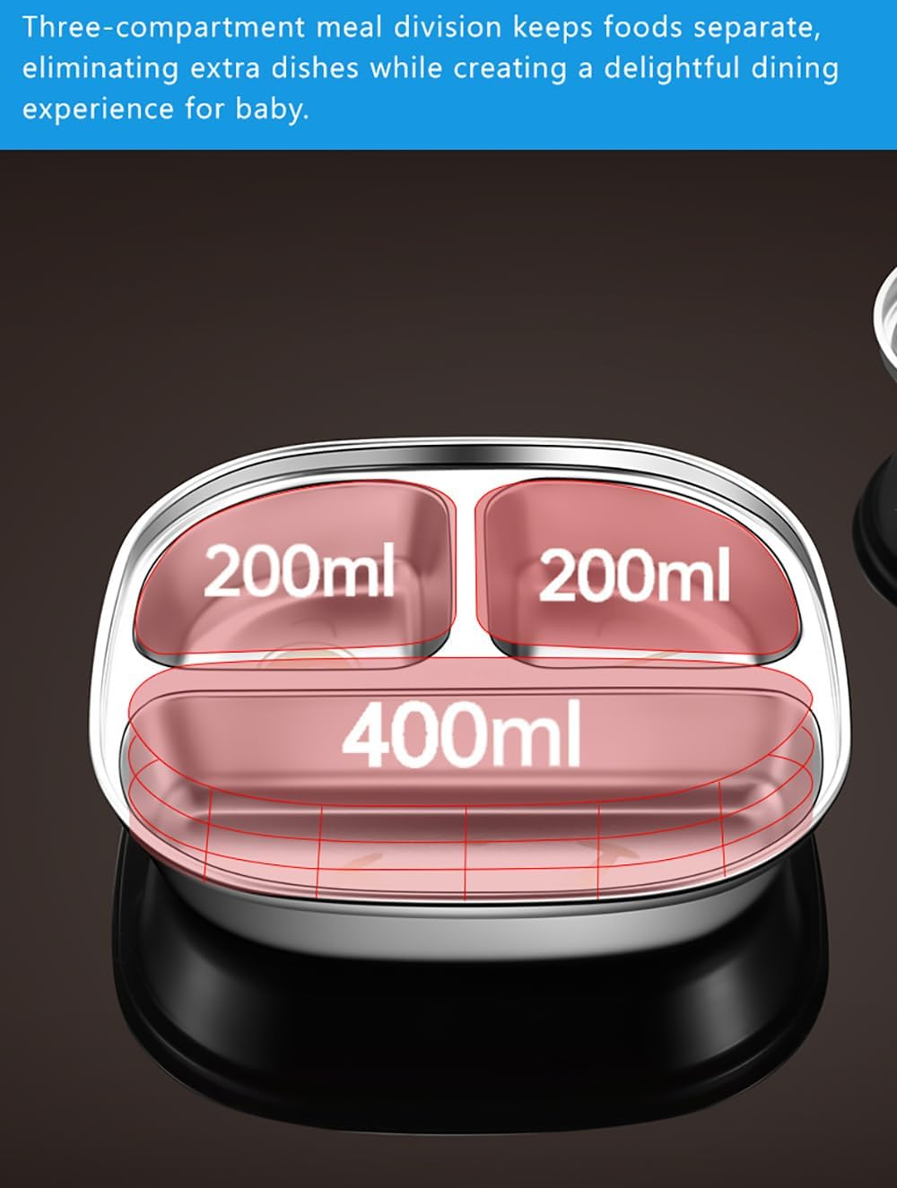 Stainless Steel Kids Plates with Suction Base Non-Toxic Toddler Dinnerware Set | 316L Dishwasher-Safe, Spill-Proof Design for Daycare, Travel, Home Use 1 Pcs image number 4