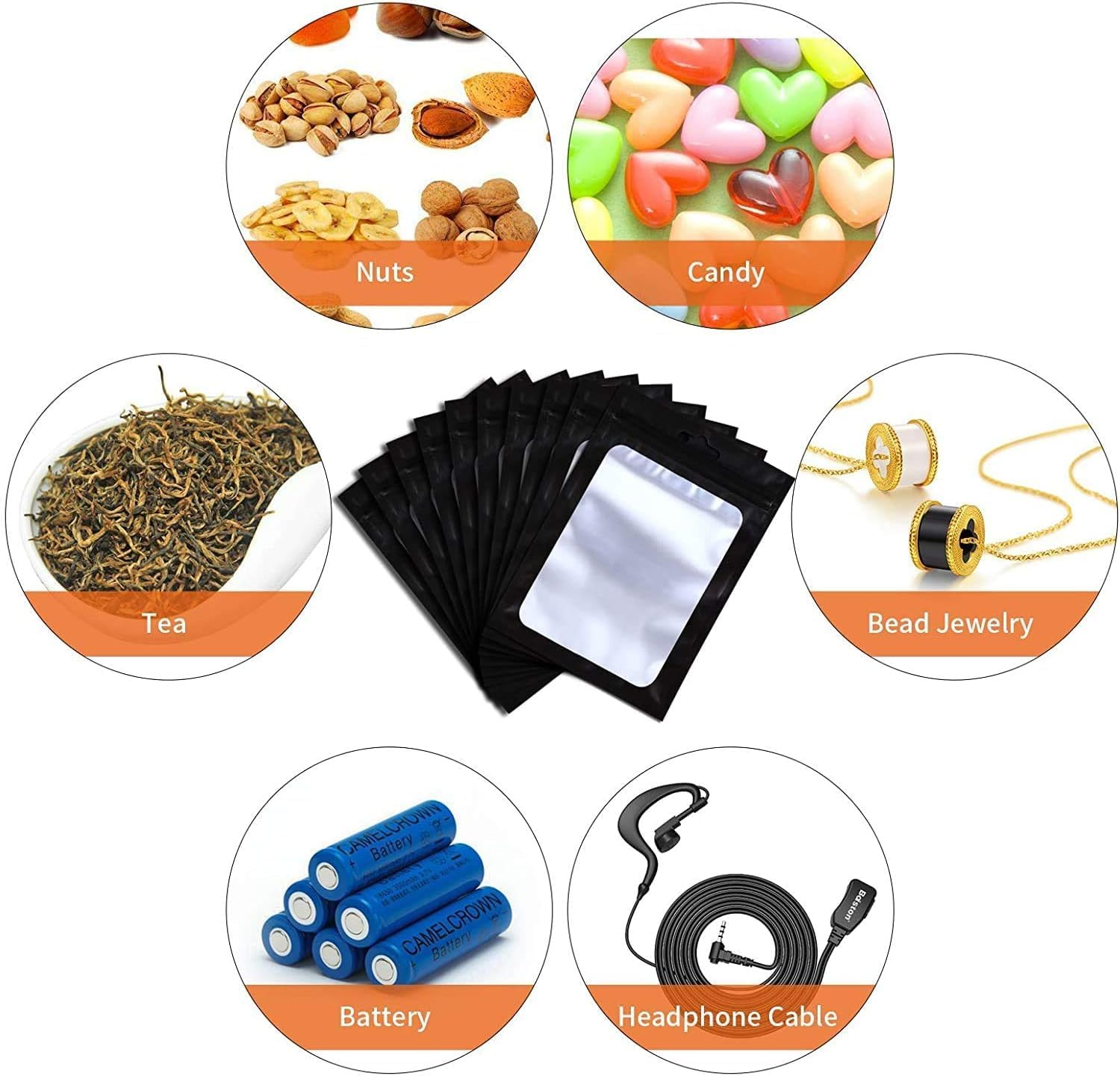 100Pcs Black Mylar Holographic Bags Packaging Bags,Clear Resealable Bag Foil Pouch Bag for Food Storage and Lipgloss,Jewelry,Eyelash Packaging for Small Business（16X24 Cm) image number 5