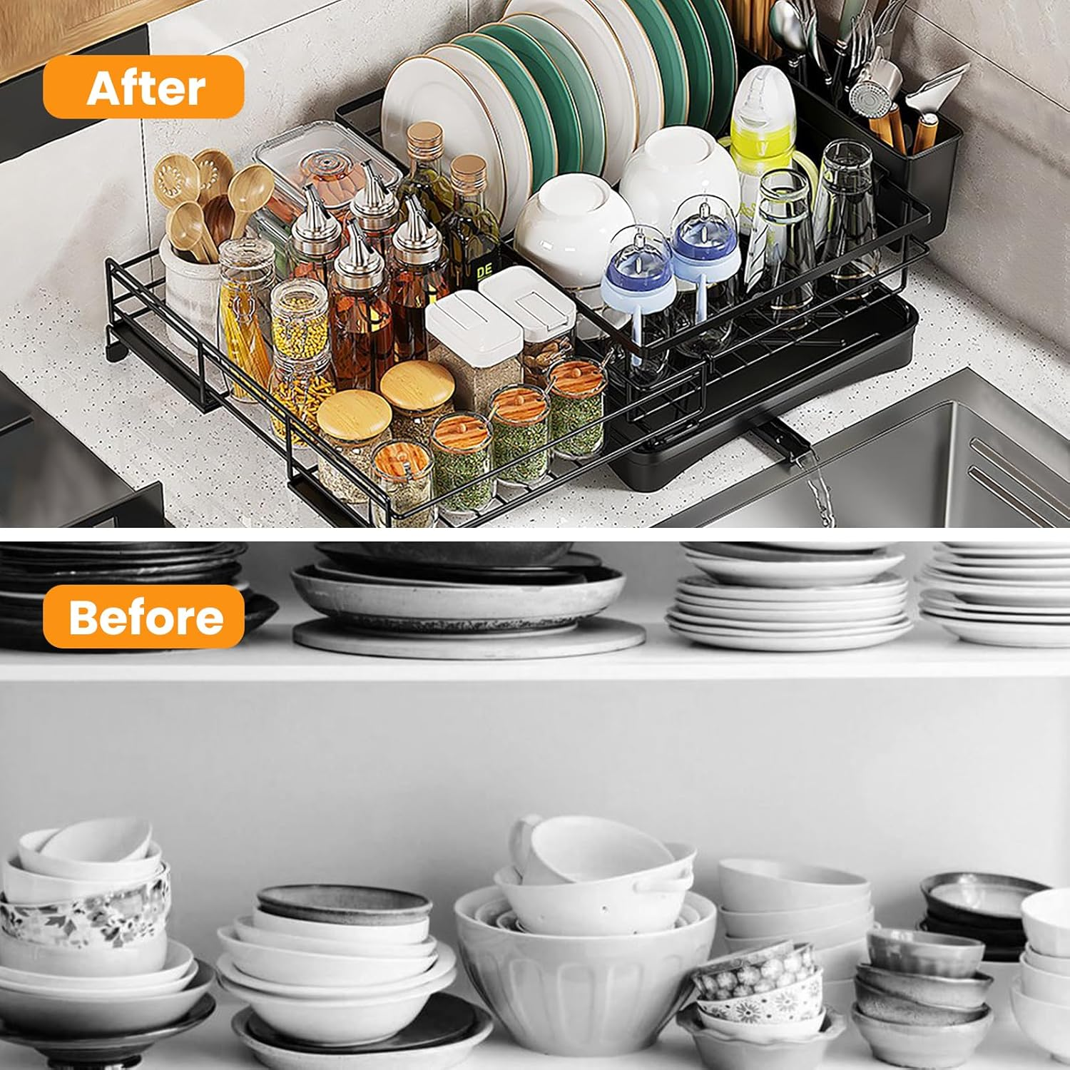 Dish Drying Rack, Expandable Dish Racks for Kitchen Counter and Sink, Drying Rack Dish Drainer with Cutlery Holder for Kitchen Storage & Organisation image number 5