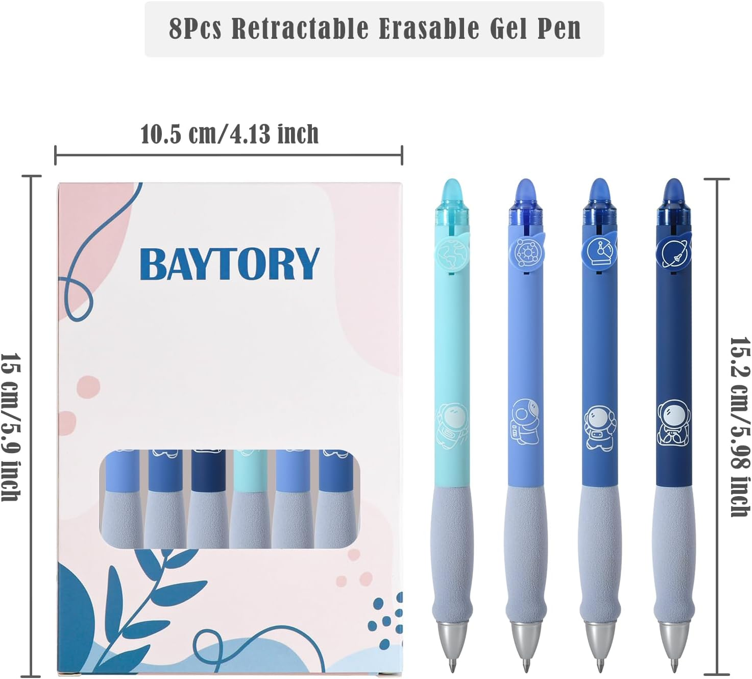 BAYTORY 8Pcs Cute Retractable Erasable Gel Pens, Blue and Black Ink Pen with Eraser Clear, Smooth Writing Comfortable to Use for Note Taking Marking Planner Crossword Puzzles (Blue) - Green image number 2