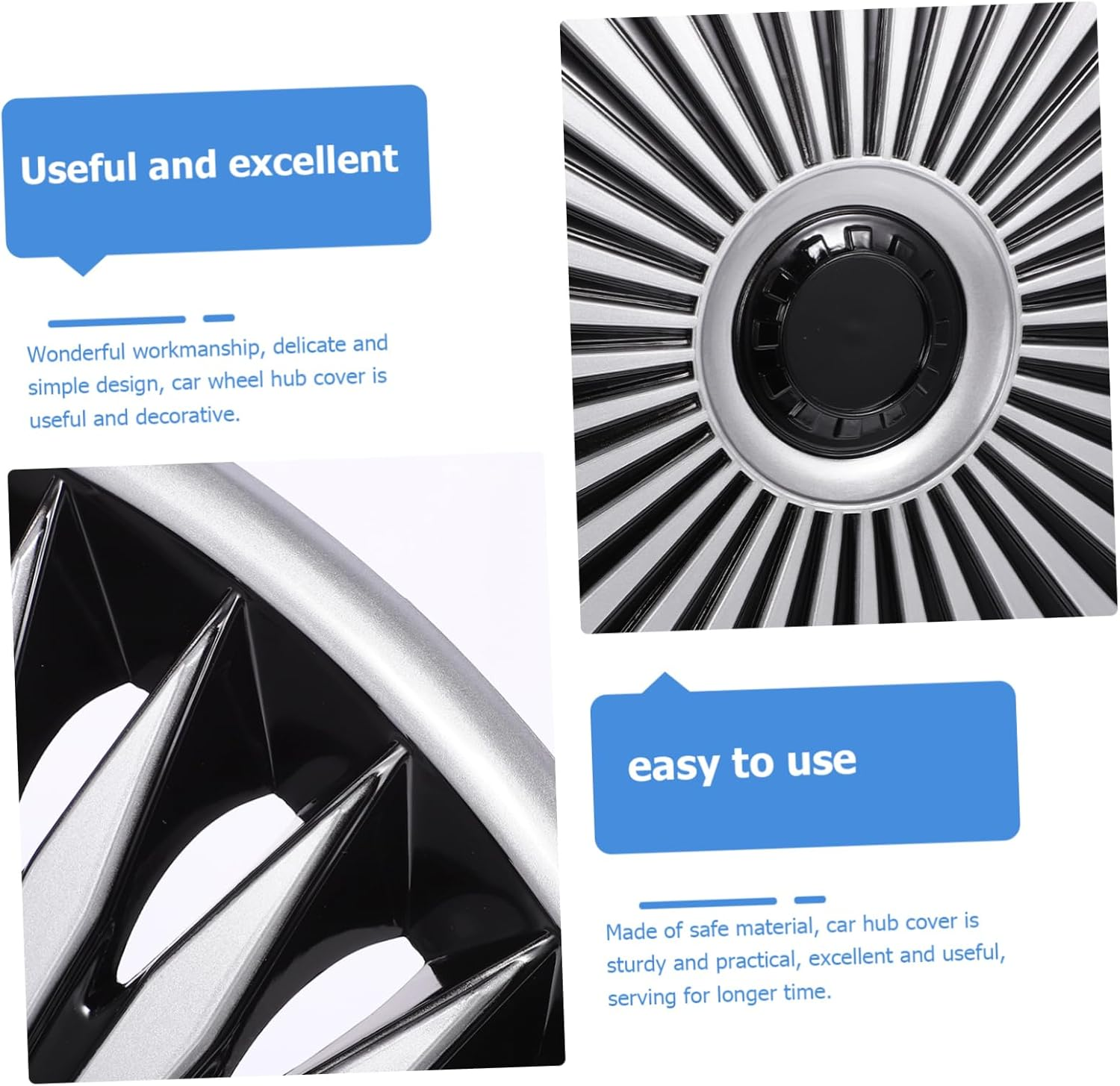 SEWOART Car Wheel Decorative Rim Cover Automotive Hub Caps Silver Black Easy Install image number 5