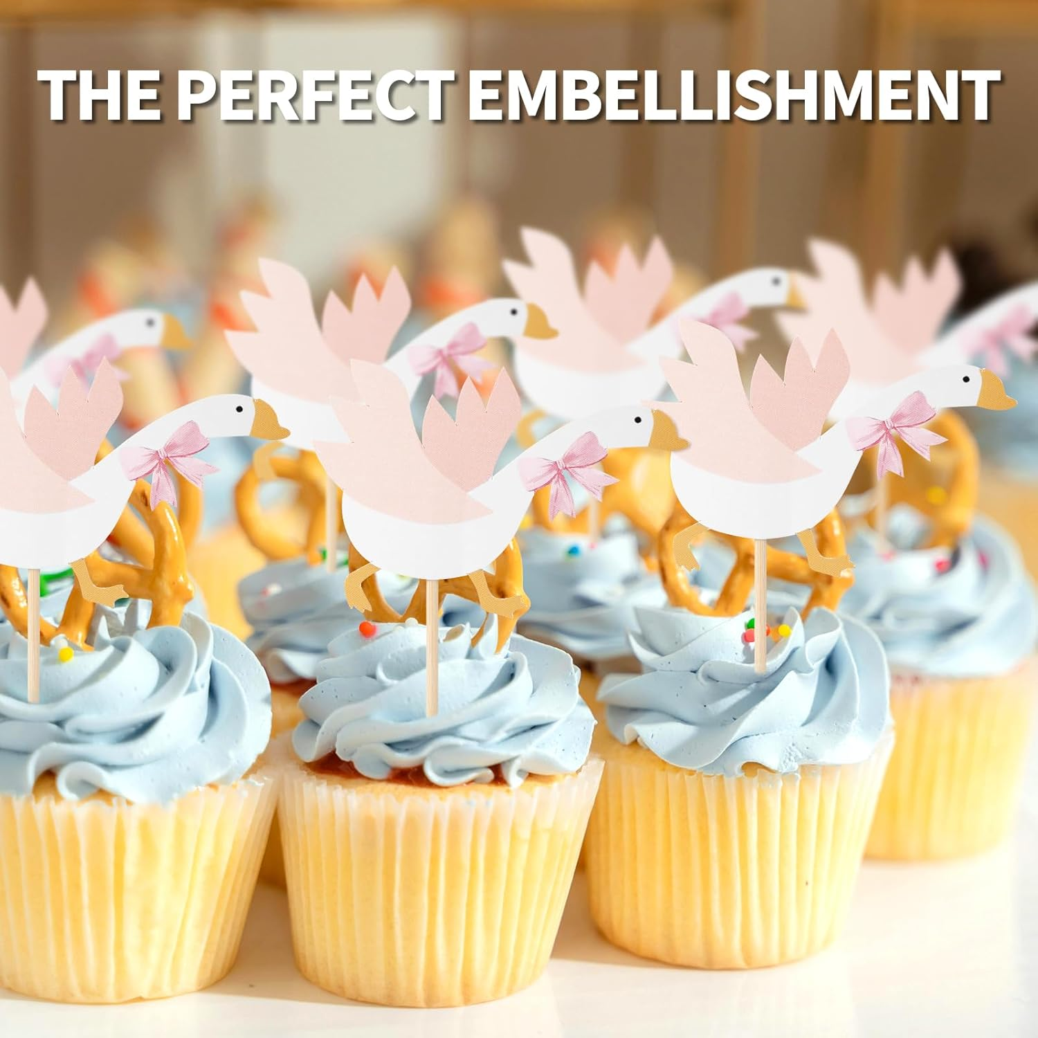 Lyreh 24Pcs Silly Goose Party Cupcake Toppers, Paper Funny One Bow Silly Goose Cupcake Decoration Accessories for Animal Theme Party Birthday Cake Supplies Dessert Decor image number 2