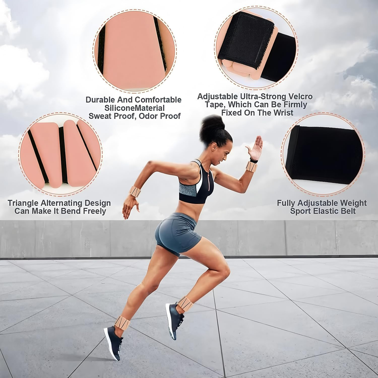 AIMANWEI Pilates Wrist Ankle Weights for Women,Set of 2(1 Lb/2 Lb Each) Adjustable Weights Training Intensity for Yoga, Dance, Pilates, Pool Exercises and Jogging for Women Men - Beige image number 6