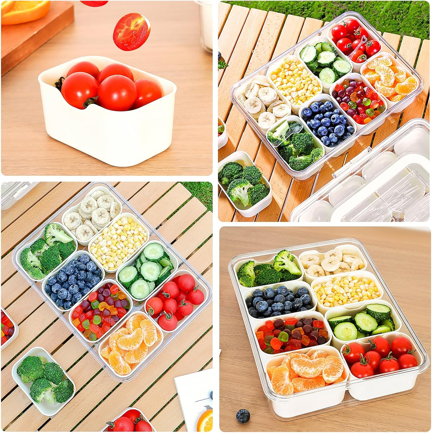 Square Snack Plate with Compartments, Dishes Food Storage Container with 8 Single Compartments, Snack Box Organiser for Sweets, Candy, Veggie, Biscuit, Nuts, Fruit image number 2