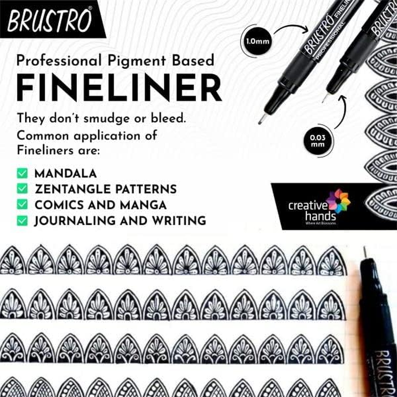 BRUSTRO Professional Pigment Based Fineliner |Black| Set of 8 - Tip Size 0.05Mm, 0.1Mm, 0.2Mm, 0.3Mm, 0.4Mm, 0.5Mm, 0.6Mm and 0.8Mm| Technical Drawing,Waterproof,Artist Illustration,Sketching,Mandala image number 3