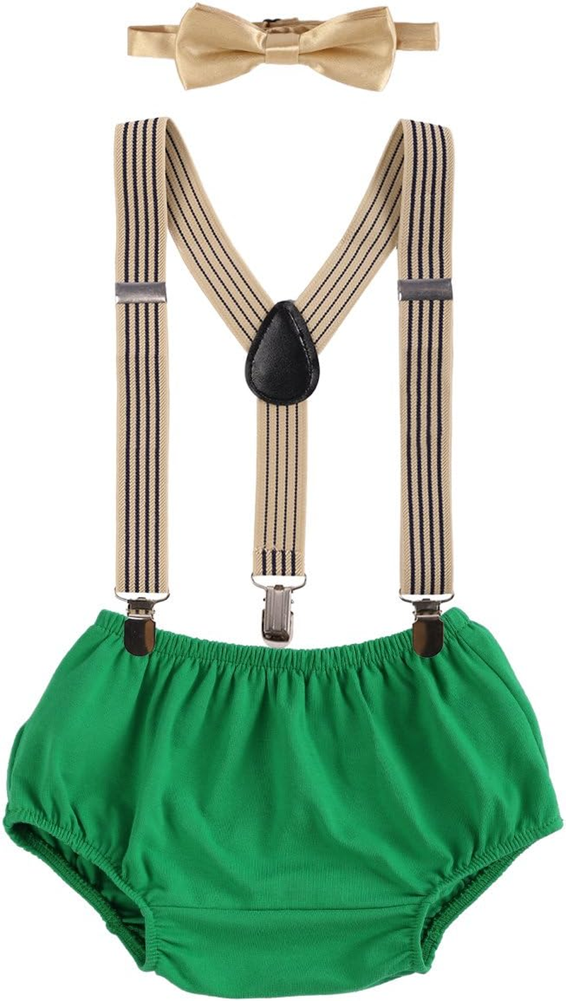 Baby Boys Cake Smash Outfit First Birthday Bloomers Bowtie Suspenders Clothes Set