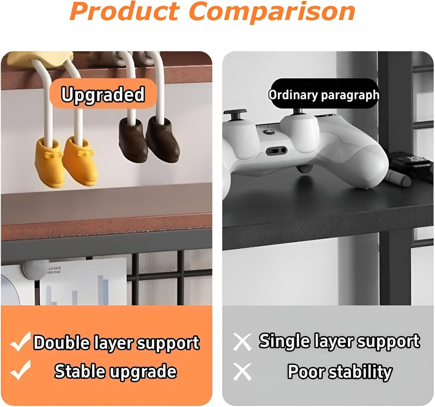 3 Tier Desktop Shelf,Bookcase Organizer,Storage Compartments,Countertop Hutch Bookshelf,Wood Countertop Bookshelf,For Desktop, Living Room, Bedroom, Office image number 3