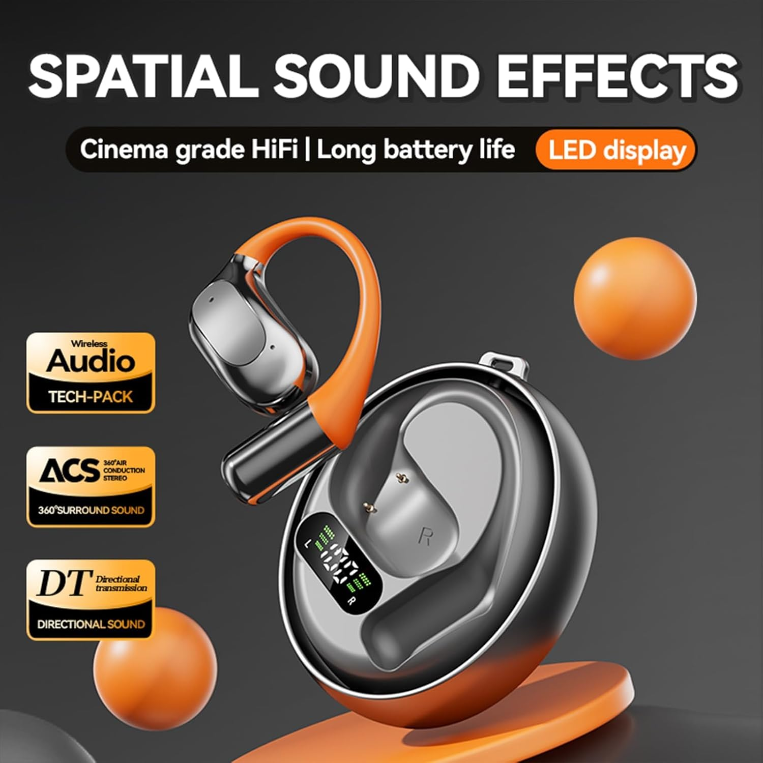 Moorstdel Open Ear Headphones, 5.4 Bluetooth Headphones Wireless, AI Translator Headphones, Translator Earbuds, Open Ear Bone Sound Sports Headphones for Running, Fitness - Grey image number 3