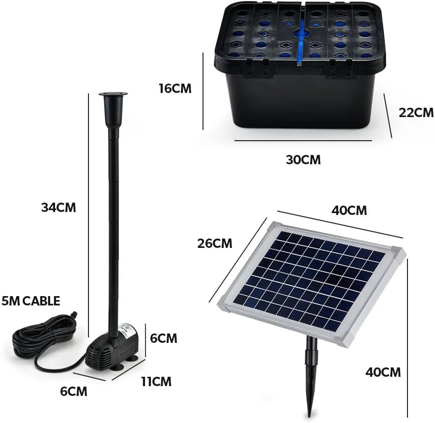 "PROTEGE 10W Solar Powered Water Fountain Pond Pump with Eco Filter Box Kit Set, PF20" image number 2