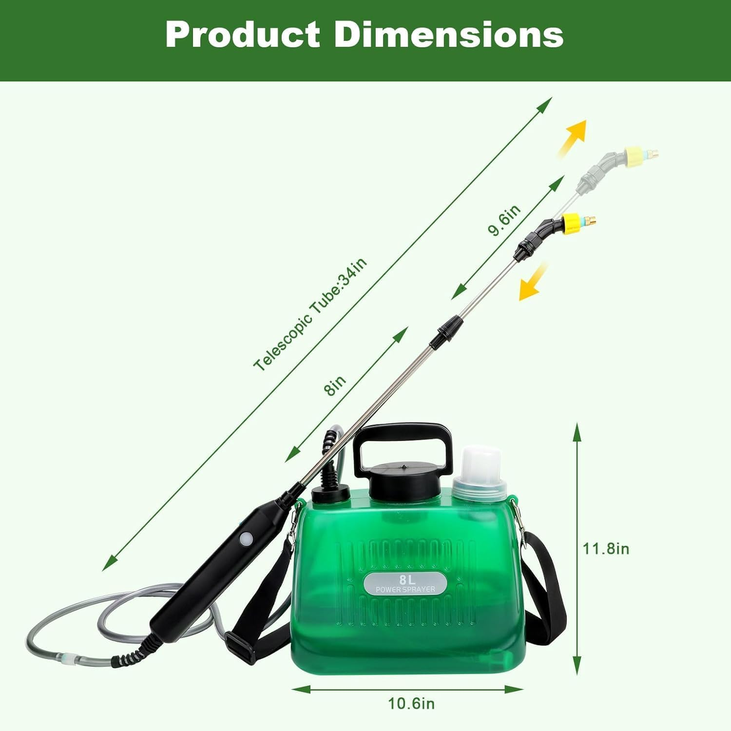 Battery Powered Sprayer, Upgraded 8L Electric Garden Sprayer, Adjustable Telescopic Wand, 3 Mist Nozzles, Shoulder Type Weed Sprayer for Yard, Lawn and Garden