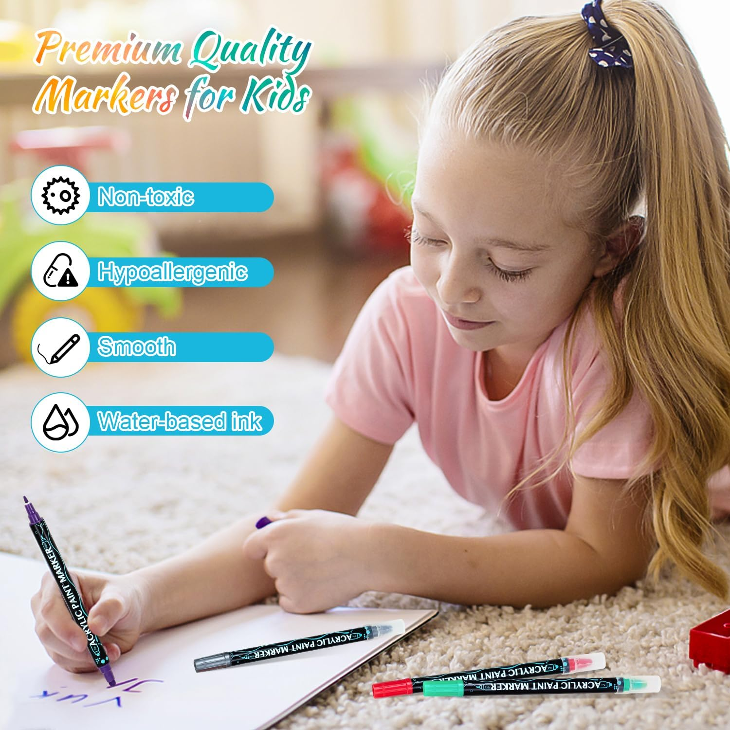 Moomoo Baby 36 Colors Acrylic Paint Pens, Dual Tip Pens with Dot Tip and Fine Tip, Paint Markers for Rock Painting, Ceramic, Wood, Calligraphy, Scrapbooking, Card Making, DIY Crafts, Kids Gift image number 4