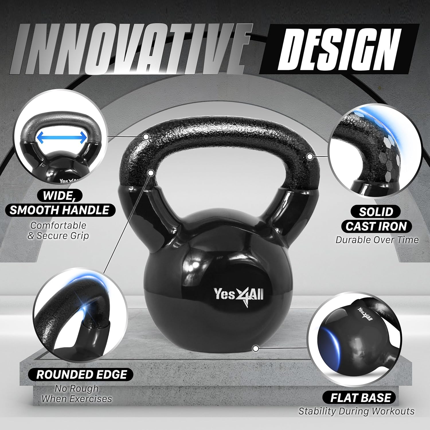 Yes4All Kettlebell Set Vinyl Coated Weights Combo for Full Body Workout Equipment Push Up, Grip Strength Training, Dumbbell Weights Exercises image number 3