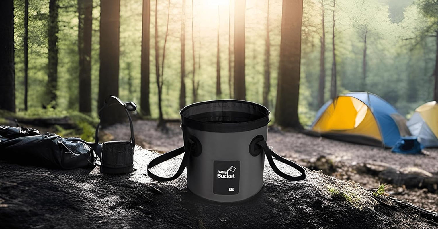 BANCHELLE Collapsible Bucket Water Container Portable Folding Camp Wash Basin for Outdoor Traveling Hiking Fishing Car Washing Gardening Camping (Black, 12L)