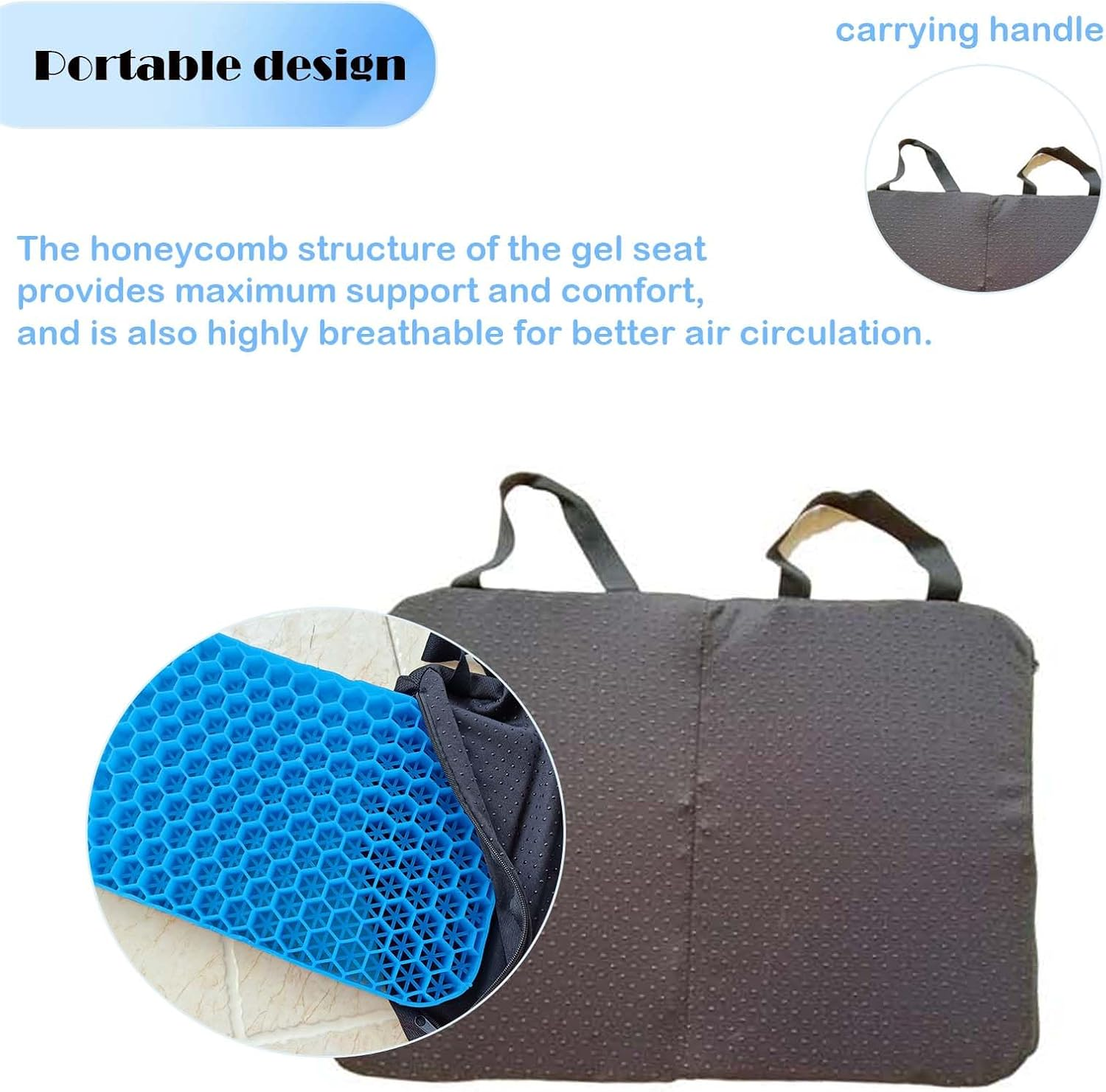 Portable Travel Seat Cushion, Breathable Comfortable Seat Cushion， for Home，Office Chair, Car, Outdoor (Black) image number 5
