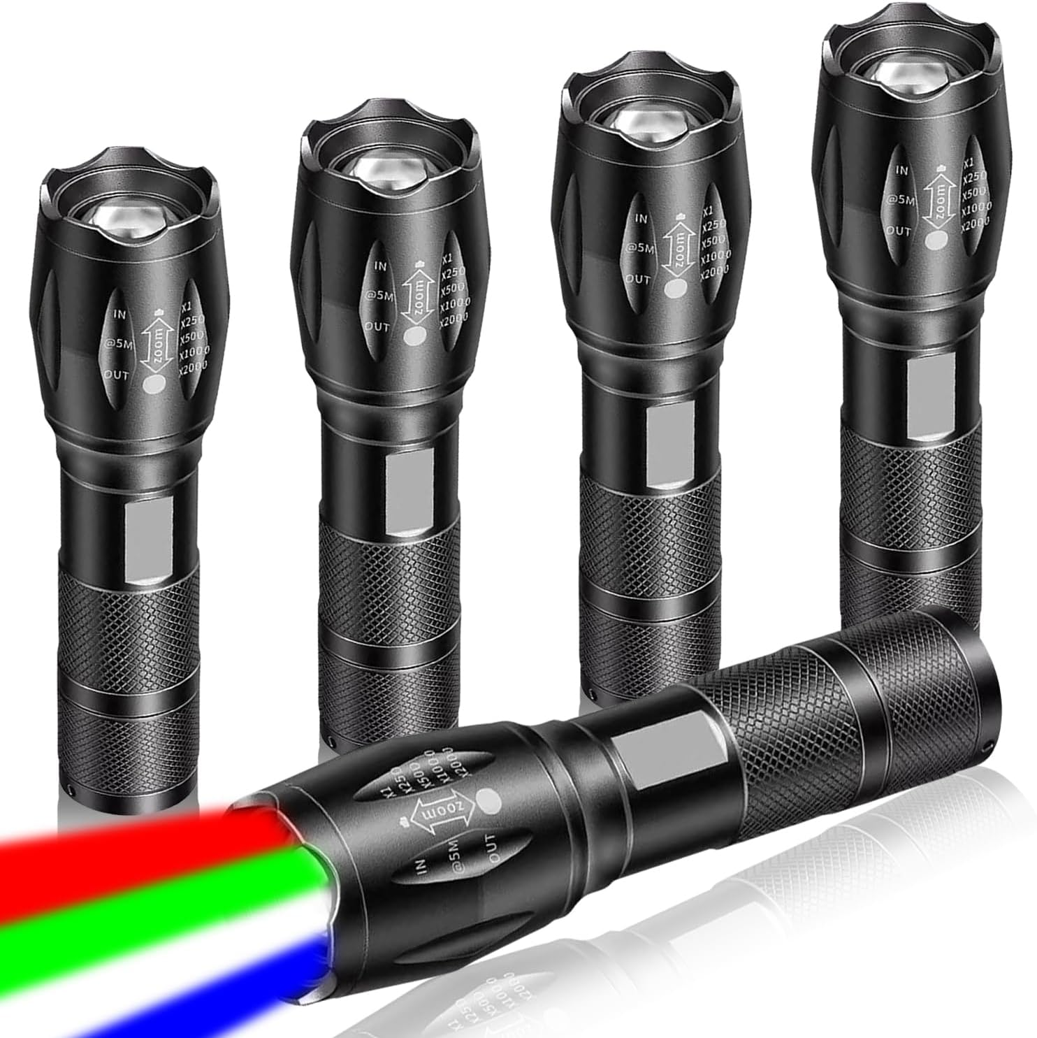 HYVCZP 5 Pack Red Flashlight Rechargeable, Green Light Flashlight, Blue Light Flashlight，Long Range Powerful, 4 in 1 Multi-Color, White, Red, Blue and Green Lights, 4 Color Modes for Camping,Outdoor image number 4