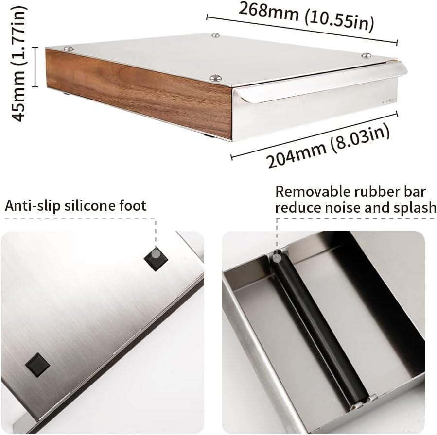 Watchget Espresso Knock Box Drawer Stainless Steel Detachable Coffee Ground Knock Container with Removable Knock Bar and Non-Slip Base for Home,Office and Coffee Shop image number 3