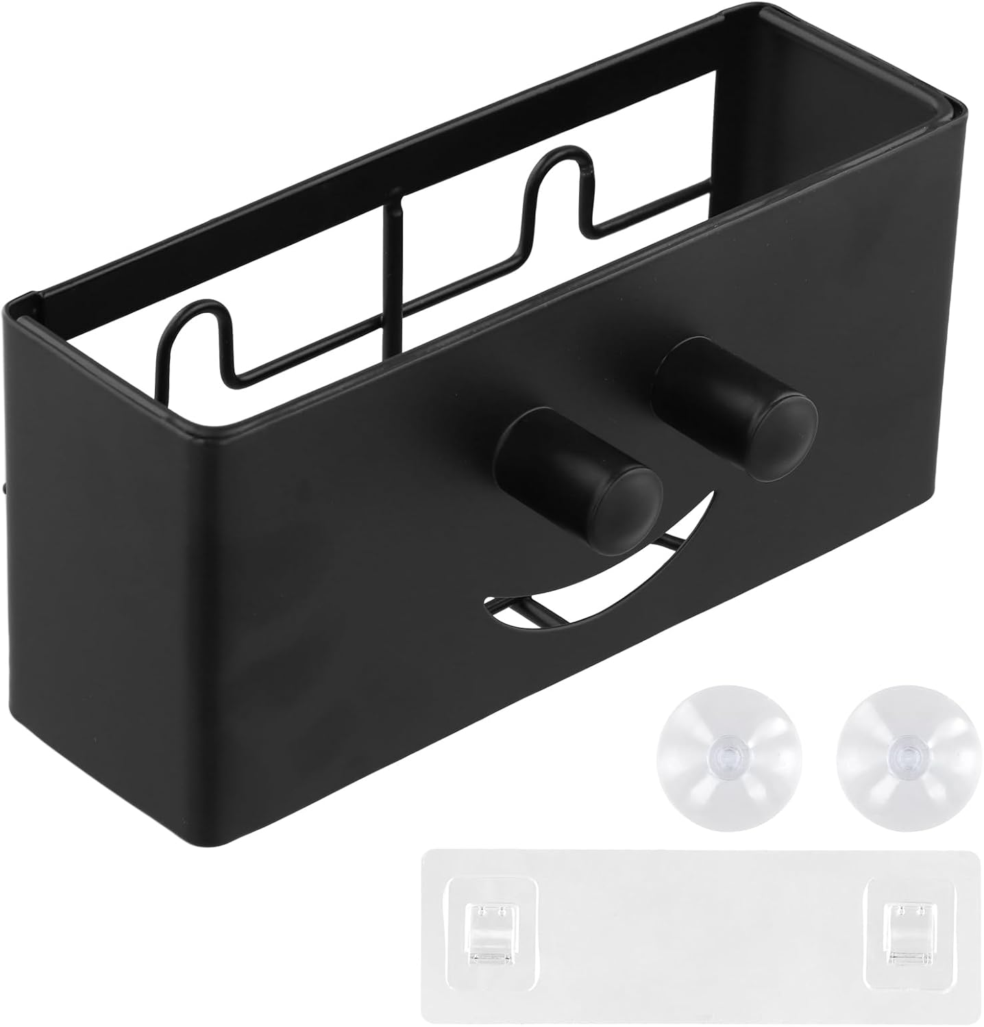 QINGZY Sink Organiser, Smiling Design with Strong Adhesive Hook & 2 Suction Cups, Sink Organiser for Kitchen & Bathroom, Sink Caddy, Sponge Holder, Rustproof, Space-Saving, Wall Mounted image number 4